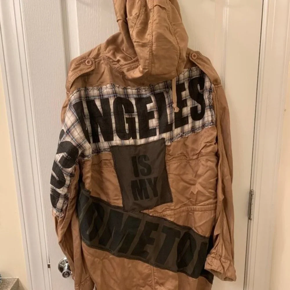 NEW size Small Faith Connexion patch tailcoat parka Los Angeles TAN color